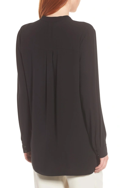 Shop Eileen Fisher Split Neck Silk Blouse In Black