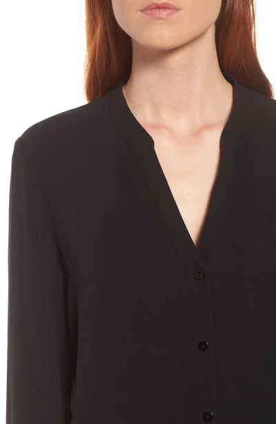 Shop Eileen Fisher Split Neck Silk Blouse In Black