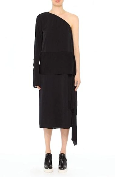 Shop Stella Mccartney One-shoulder Draped Cady Dress In Black