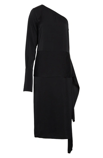 Shop Stella Mccartney One-shoulder Draped Cady Dress In Black