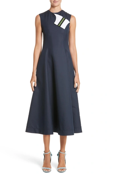 Calvin Klein 205w39nyc Sleeveless Fit-and-flare Tea-length Dress With  Striped Foldover In Navy | ModeSens