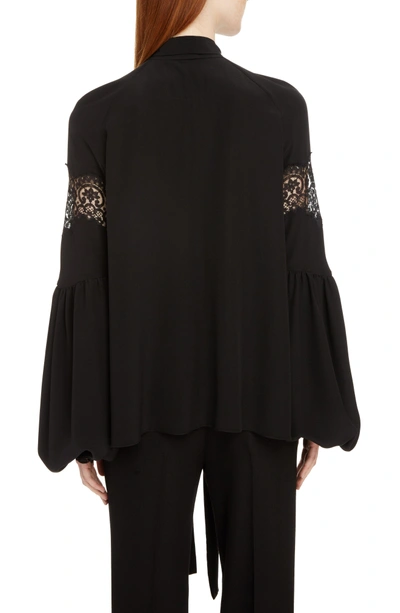 Shop Givenchy Lace Inset Silk Georgette Blouse In Black