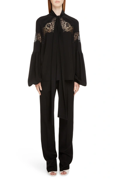 Shop Givenchy Lace Inset Silk Georgette Blouse In Black