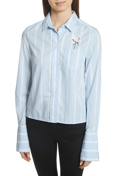 Shop Equipment Huntley Embroidered Stripe Cotton Shirt In Skylight / Bright White