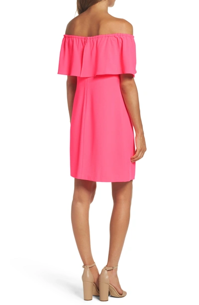 Shop Charles Henry Off The Shoulder Dress In Neon Pink