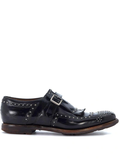 Shop Church's Shanghai Black Leather Loafers With Micro Studs In Nero