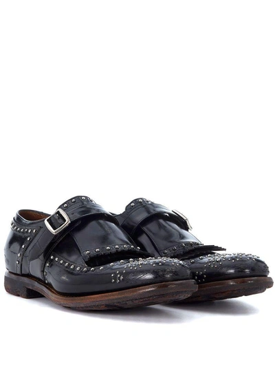 Shop Church's Shanghai Black Leather Loafers With Micro Studs In Nero