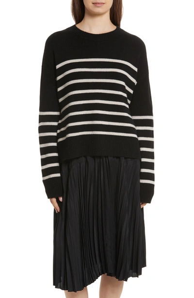 Shop Vince Cashmere Stripe Boxy Crew Sweater In Black/ Chalet