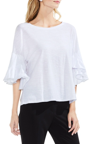Shop Vince Camuto Drop Shoulder Tiered Ruffle Sleeve Top In Ultra White