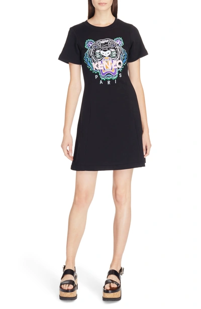 Shop Kenzo Tiger Flare Embroidered T-shirt Dress In Black