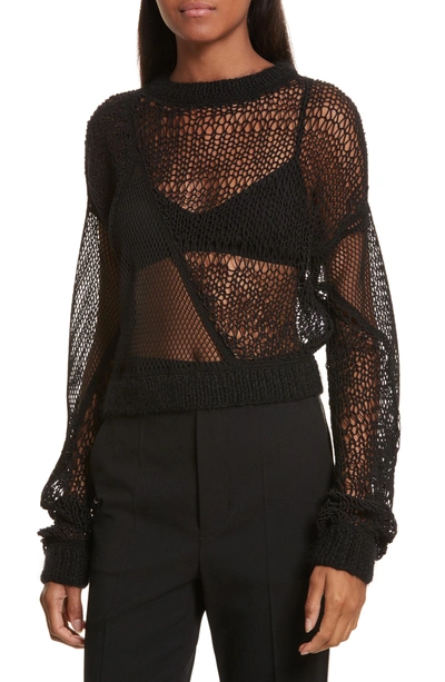 Shop Helmut Lang Siouxie Crew Fishnet Patchwork Sweater In Black