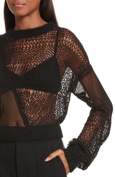 Shop Helmut Lang Siouxie Crew Fishnet Patchwork Sweater In Black