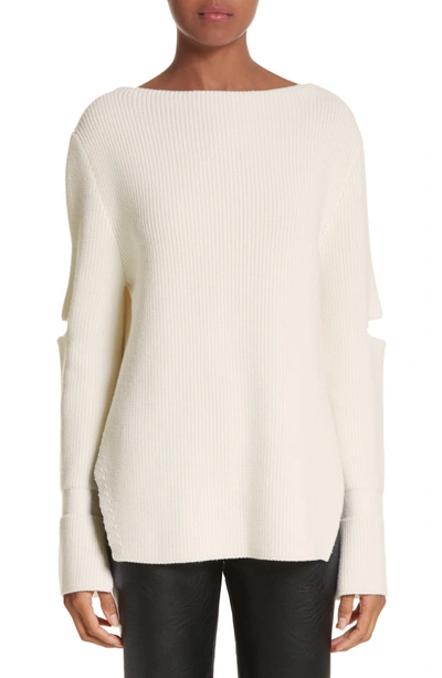 Shop Stella Mccartney Slit Back Virgin Wool Blend Sweater In Natural