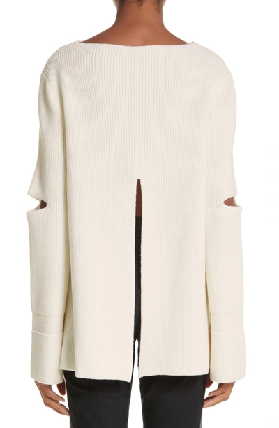 Shop Stella Mccartney Slit Back Virgin Wool Blend Sweater In Natural