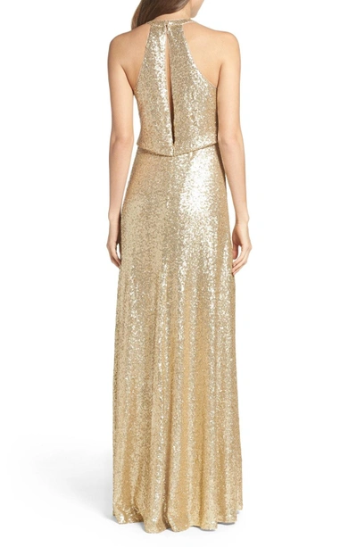 Shop Jenny Yoo Sloane Sequin Halter Gown In Matte Gold