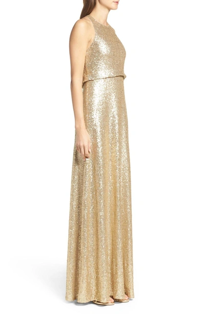 Shop Jenny Yoo Sloane Sequin Halter Gown In Matte Gold