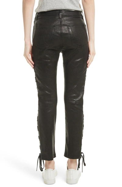 Shop Frame Lambskin Leather Lace-up Crop Pants In Noir