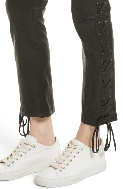 Shop Frame Lambskin Leather Lace-up Crop Pants In Noir