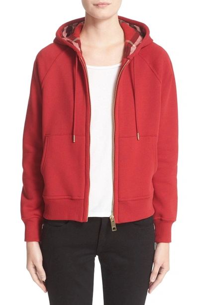 Shop Burberry Check Print Hoodie In Parade Red