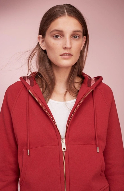 Shop Burberry Check Print Hoodie In Parade Red