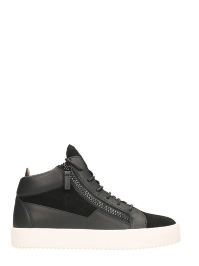 Shop Giuseppe Zanotti Kriss Black Leather And Suede Mid Sneakers
