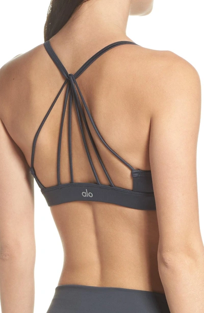 Shop Alo Yoga 'sunny Strappy' Soft Cup Bralette In Anthracite Glossy