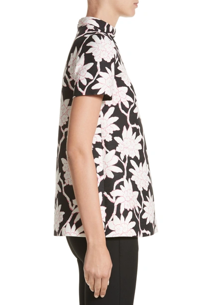 Shop Valentino Rhododendron Print Wool & Silk Top In Black