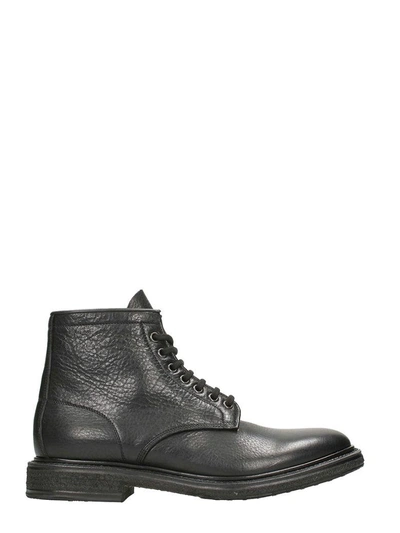 Shop Premiata Black Leather Combat Boots