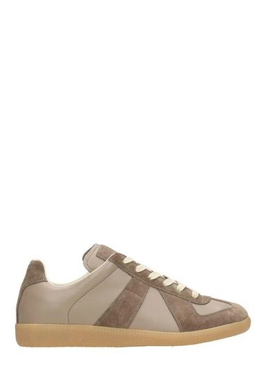 Shop Maison Margiela Replica Leather And Suede Sneakers Taupe