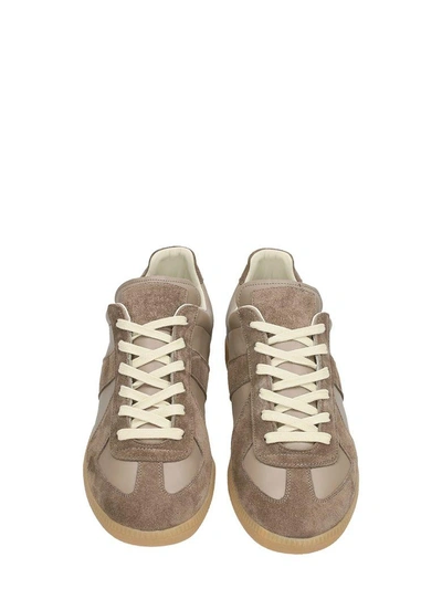 Shop Maison Margiela Replica Leather And Suede Sneakers Taupe