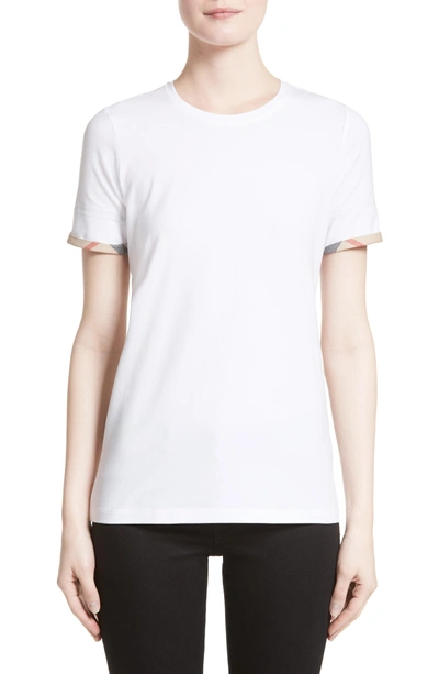 Shop Burberry Check Trim Tee In White