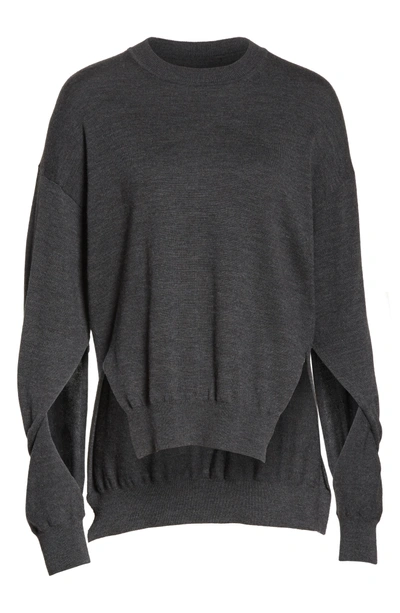 Shop Alexander Wang T Twisted Sleeve Wool Sweater In Charcoal