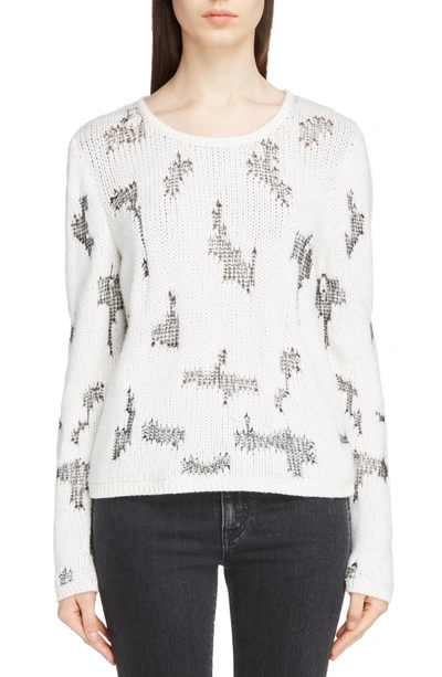 Shop Saint Laurent Distressed Cashmere Blend Sweater In Naturel/ Noir