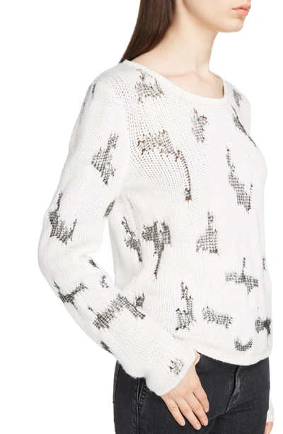 Shop Saint Laurent Distressed Cashmere Blend Sweater In Naturel/ Noir