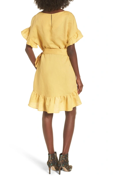 Astr Ruffle Linen Blend Wrap Dress In Yellow Mineral
