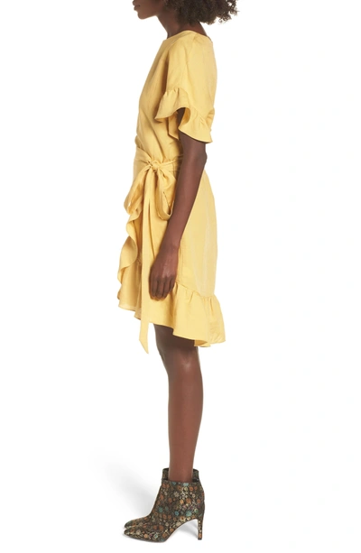 Astr Ruffle Linen Blend Wrap Dress In Yellow Mineral