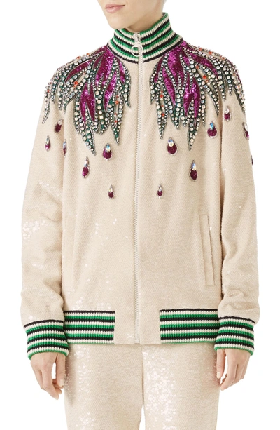 Shop Gucci Embellished Track Jacket In Gardenia/ Multicolor