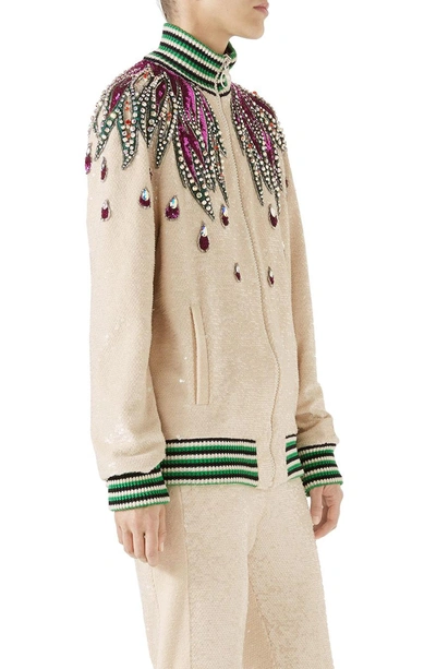 Shop Gucci Embellished Track Jacket In Gardenia/ Multicolor