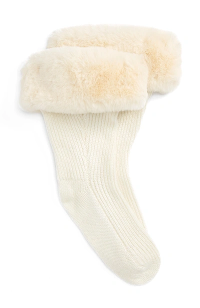 Shop Ugg Rain Boot Socks With Faux Fur Cuff In Cream Wool