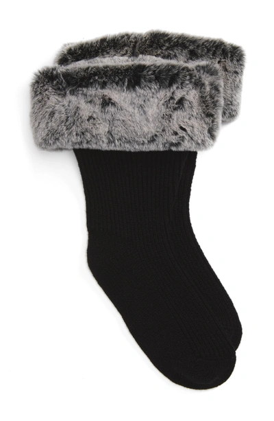 Shop Ugg Rain Boot Socks With Faux Fur Cuff In Charcoal Wool