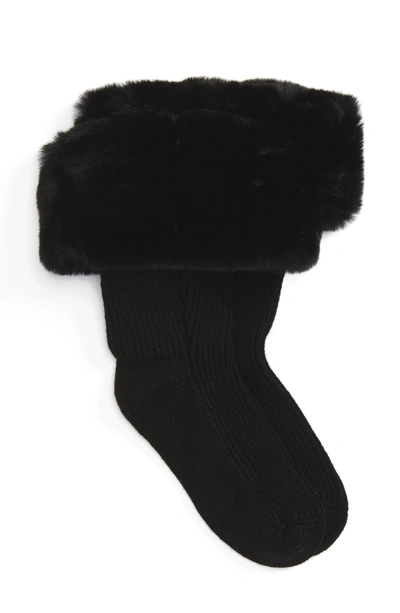 Shop Ugg Rain Boot Socks With Faux Fur Cuff In Black Wool