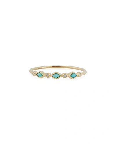Shop Sydney Evan Turquoise Bezel & Diamond Stacking Ring In Gold
