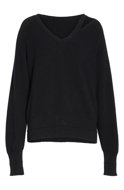 Shop Helmut Lang Distressed V-neck Sweater In Black