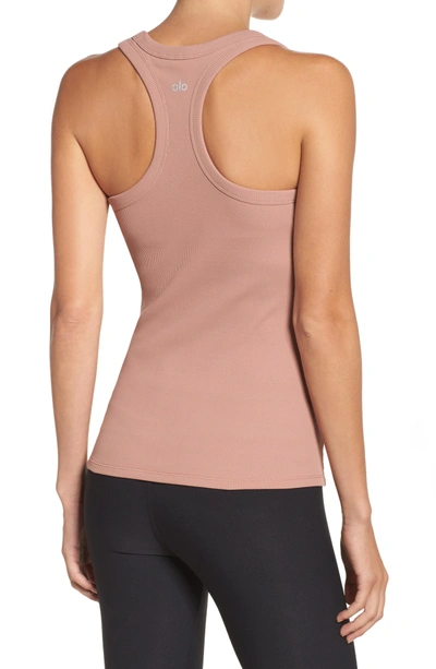 Shop Alo Yoga Support Ribbed Racerback Tank In Rosewater