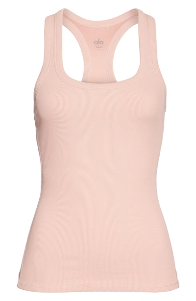 Shop Alo Yoga Support Ribbed Racerback Tank In Powder Pink