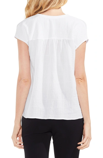 Shop Vince Camuto Crinkle Cotton V-neck Blouse In Ultra White