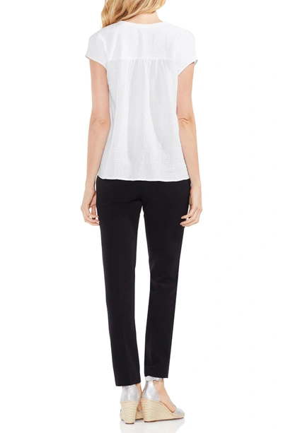 Shop Vince Camuto Crinkle Cotton V-neck Blouse In Ultra White