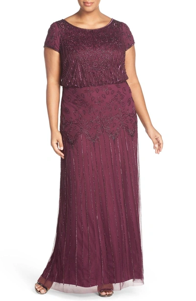 Shop Adrianna Papell Beaded Blouson Gown In Cassis