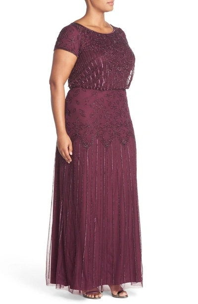 Shop Adrianna Papell Beaded Blouson Gown In Cassis