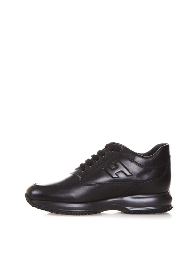 Shop Hogan Interactive Leather Sneakers In Black